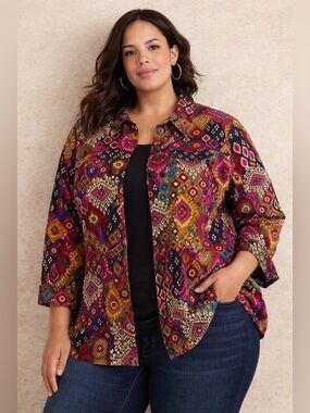 Ruby Rd. Multicolor Animal & Aztec Mix Print Top